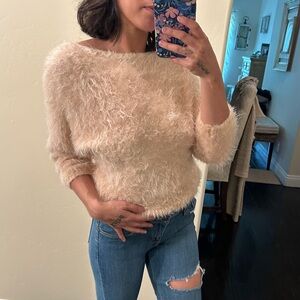 bebe Tan Fuzzy Knit Sweater Size S/P | Soft Textured